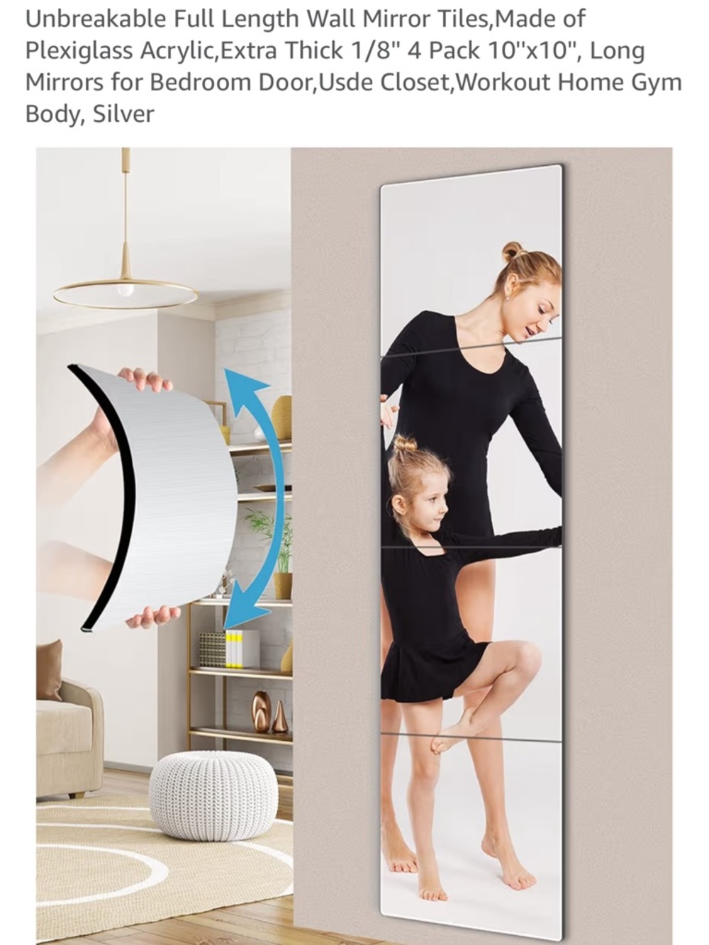 Full-Length Unbreakable Wall Mirror Tiles - Silver